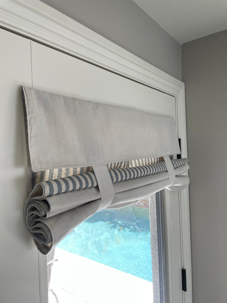Reversible Morning Blue Striped and Beige Door Curtain 1 Panel