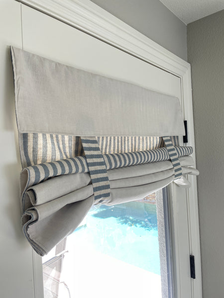 Reversible Morning Blue Striped and Beige Door Curtain 1 Panel