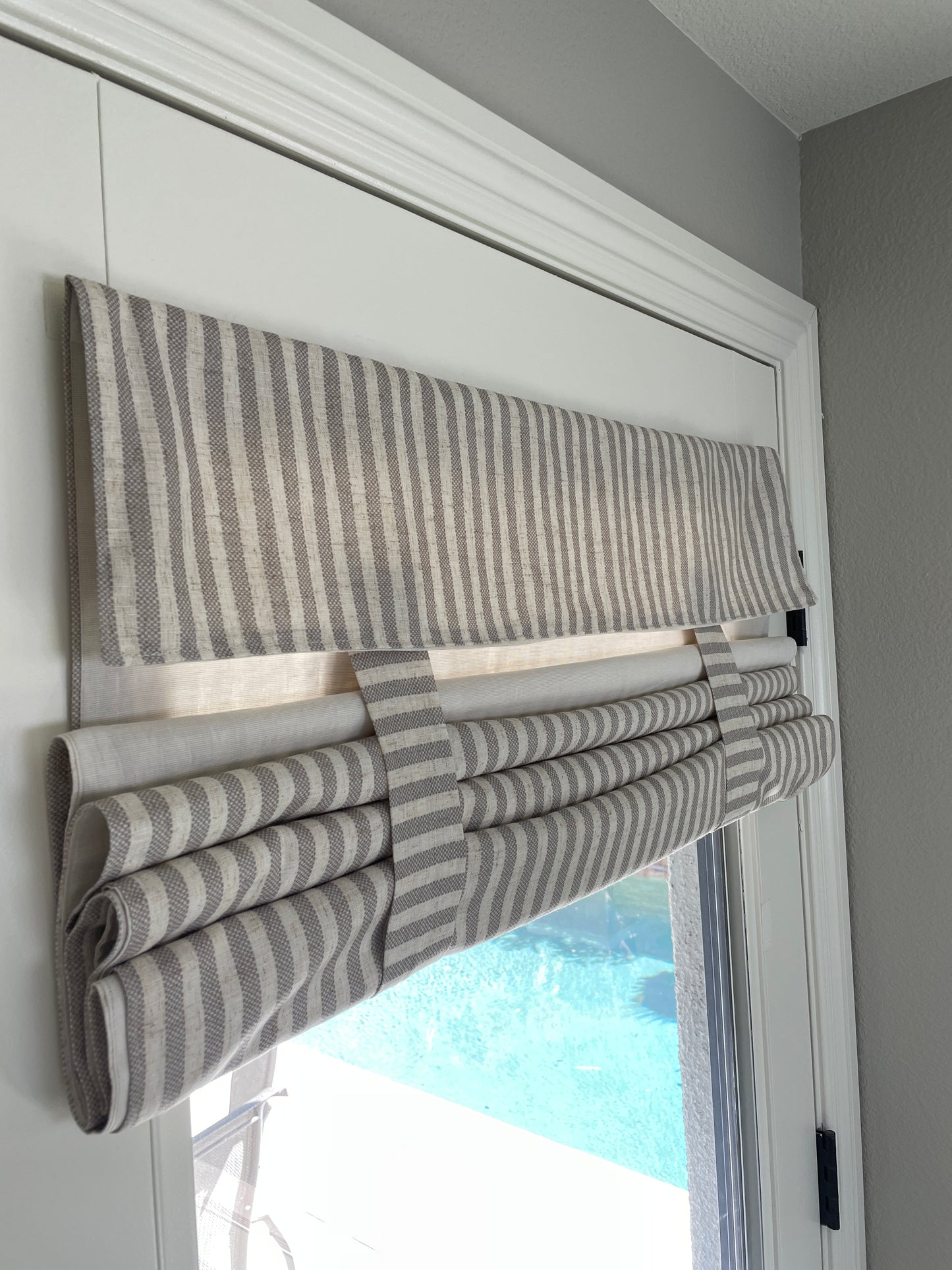 Reversible Taupe Striped and Beige Door Curtain 1 Panel