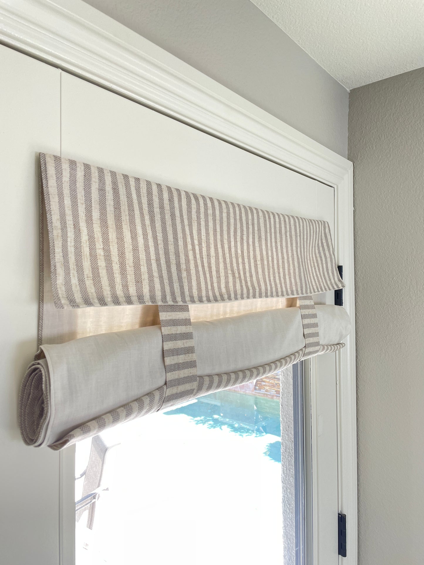 Reversible Taupe Striped and Beige Door Curtain 1 Panel