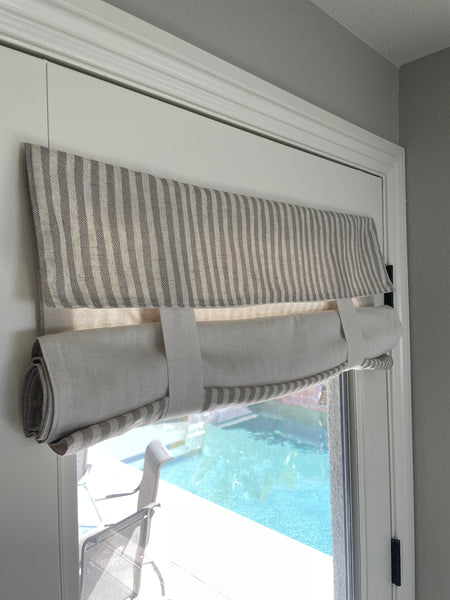 Reversible Taupe Striped and Beige Door Curtain 1 Panel