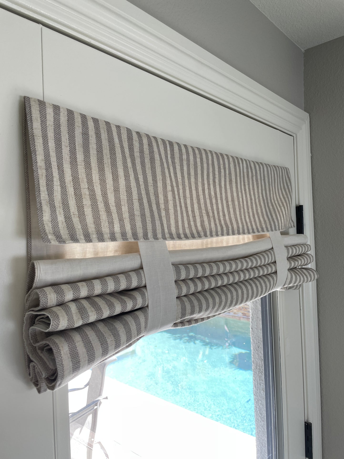 Reversible Taupe Striped and Beige Door Curtain 1 Panel