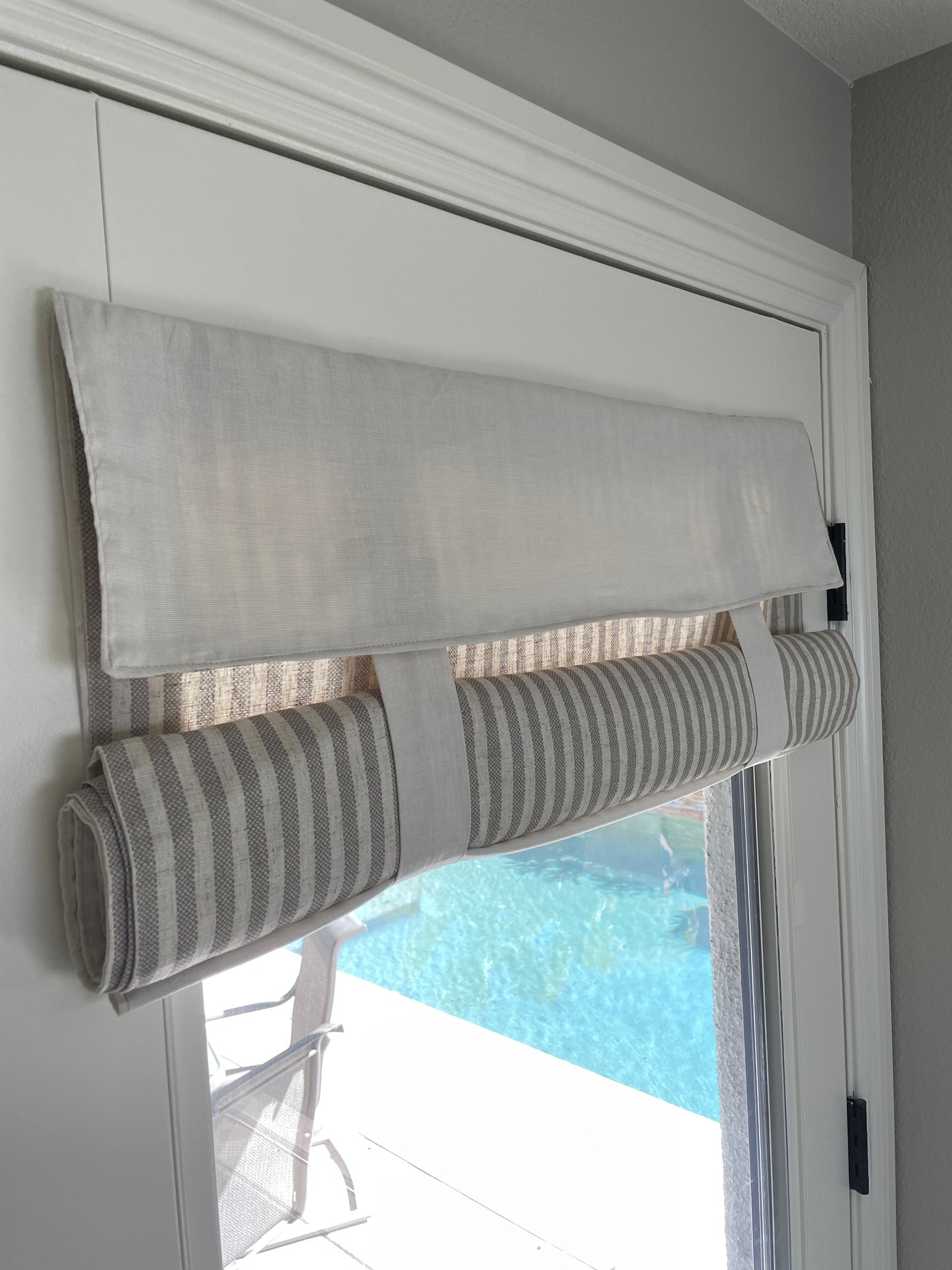 Reversible Taupe Striped and Beige Door Curtain 1 Panel