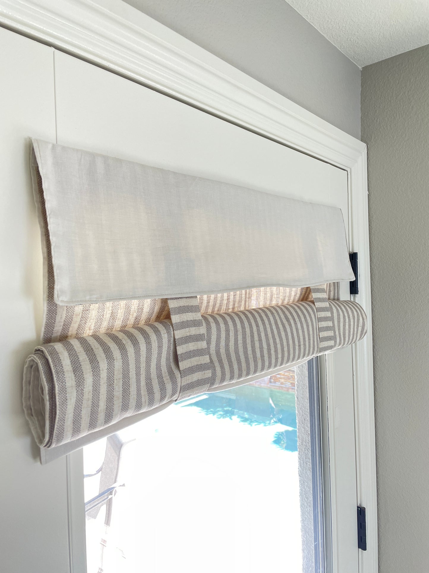 Reversible Taupe Striped and Beige Door Curtain 1 Panel