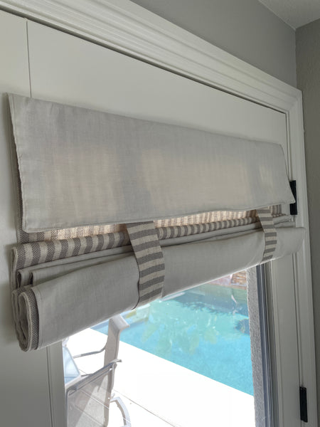Reversible Taupe Striped and Beige Door Curtain 1 Panel
