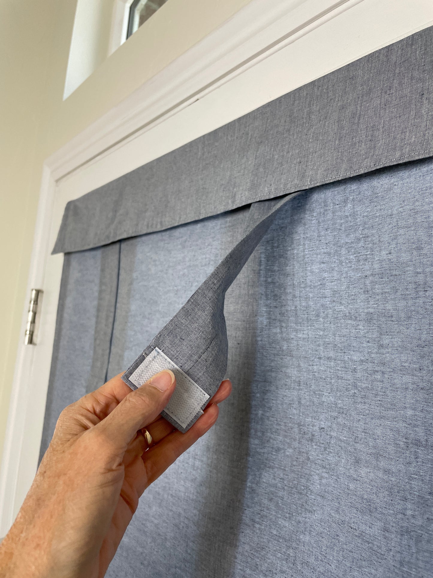 Blue Chambray Small Front Door or Sidelight Curtains - 1 panel