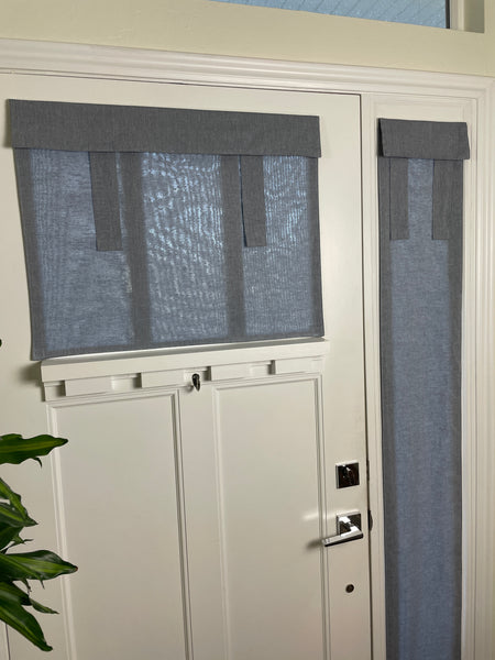 Blue Chambray Small Front Door or Sidelight Curtains - 1 panel
