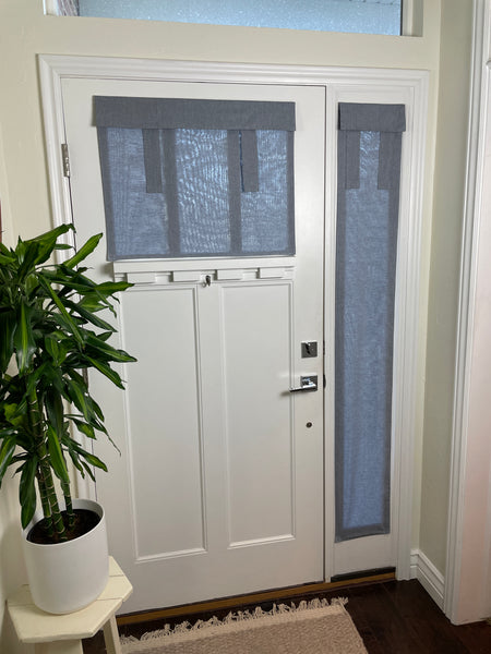 Blue Chambray Small Front Door or Sidelight Curtains - 1 panel