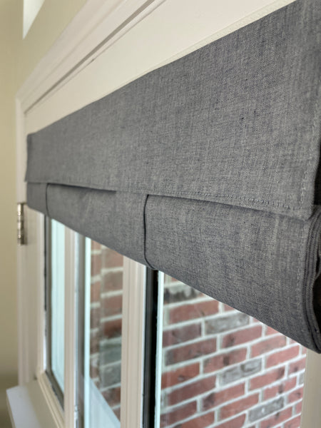 Blue Chambray Small Front Door or Sidelight Curtains - 1 panel