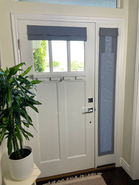 Blue Chambray Small Front Door or Sidelight Curtains - 1 panel