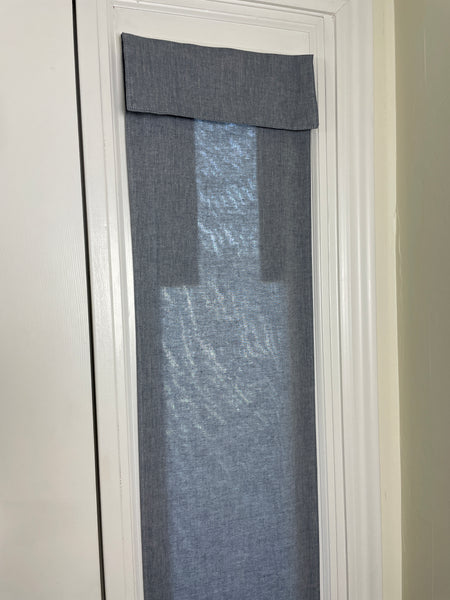 Blue Chambray Small Front Door or Sidelight Curtains - 1 panel