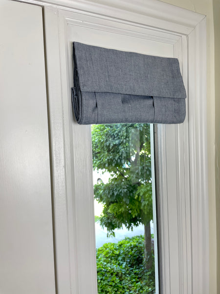 Blue Chambray Small Front Door or Sidelight Curtains - 1 panel